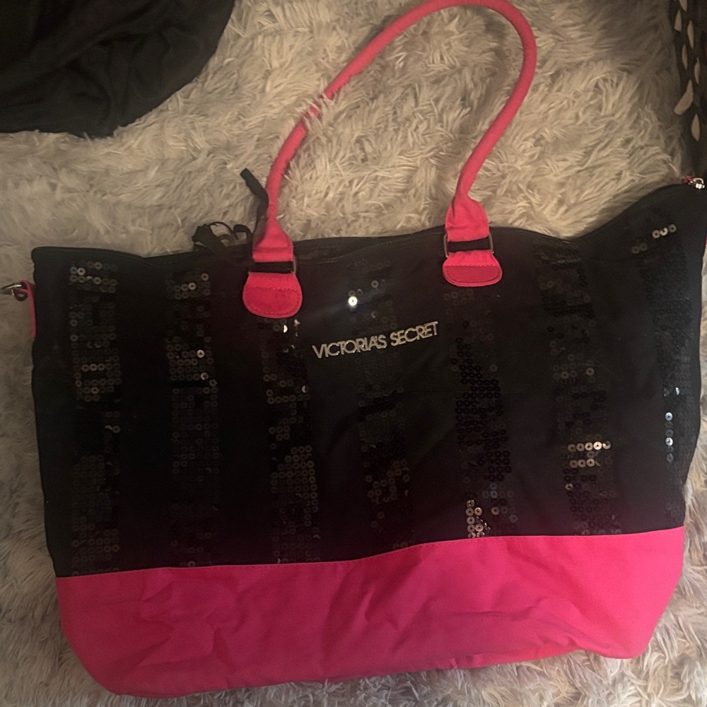 Victoria's Secret Black and Pink Sequin Tote